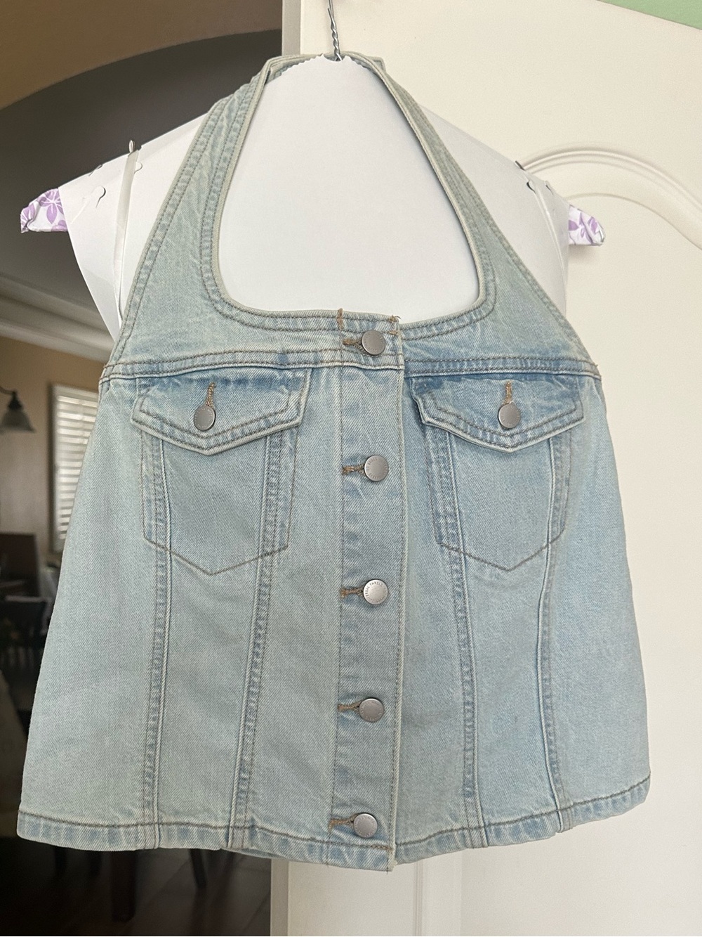 Light Wash Denim Halter Top